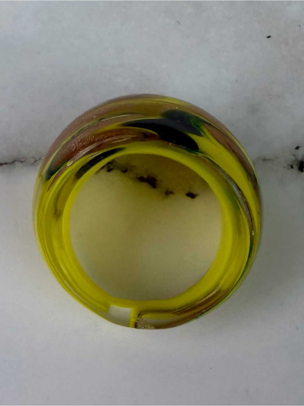 Artisan Murano Style Venetian Glass Dome Ring, Gold Dust & Yellow Size 5.5 - Picture 5 of 6